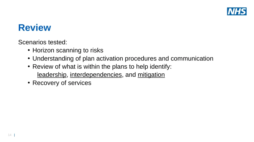 Business Continuity Exercise – Premises - slide 14 of 16