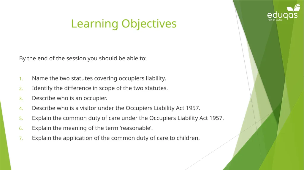 Occupiers’ liability Occupiers Liability Act 1957: - slide 2 of 15