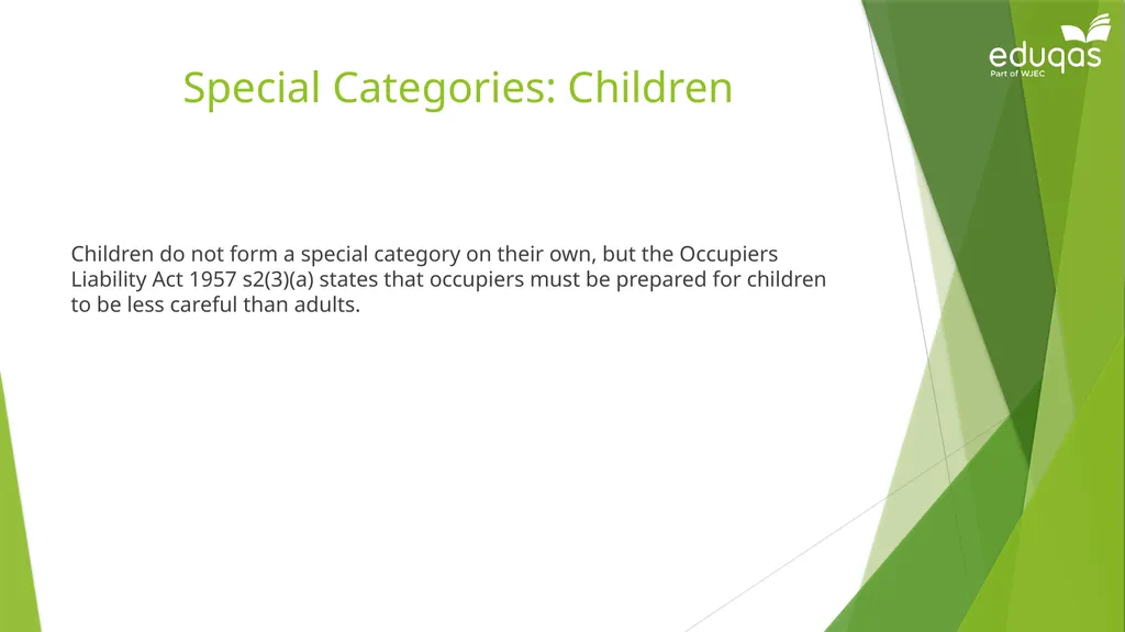 Occupiers’ liability Occupiers Liability Act 1957: - slide 14 of 15