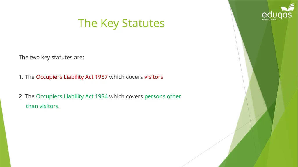 Occupiers’ liability Occupiers Liability Act 1957: - slide 4 of 15