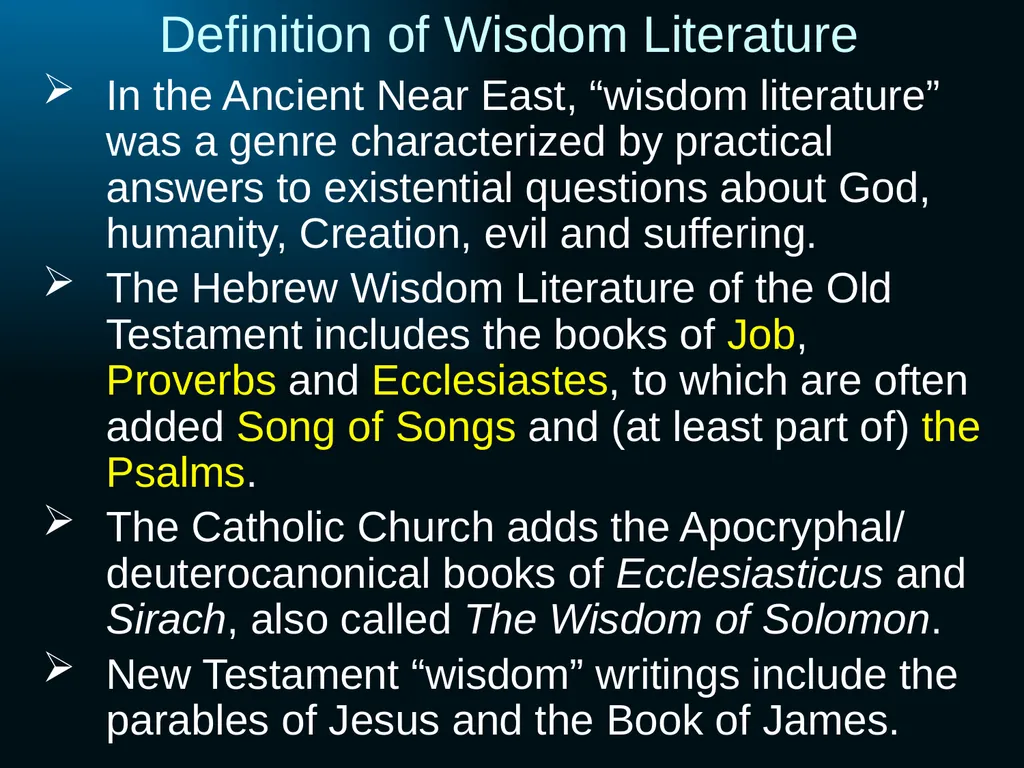 Old Testament Wisdom Literature (OT6) Ross Arnold, - slide 8 of 17