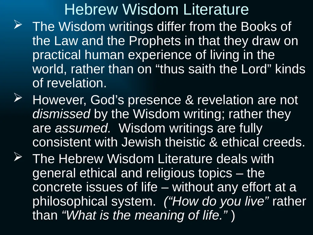 Old Testament Wisdom Literature (OT6) Ross Arnold, - slide 10 of 17