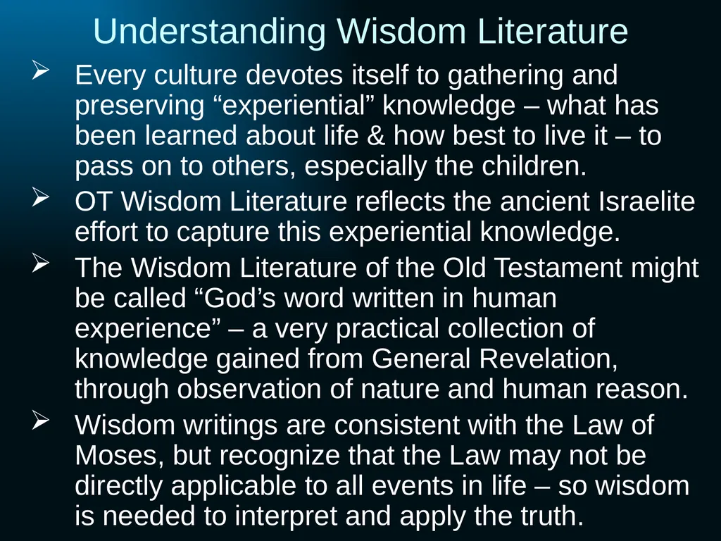 Old Testament Wisdom Literature (OT6) Ross Arnold, - slide 9 of 17