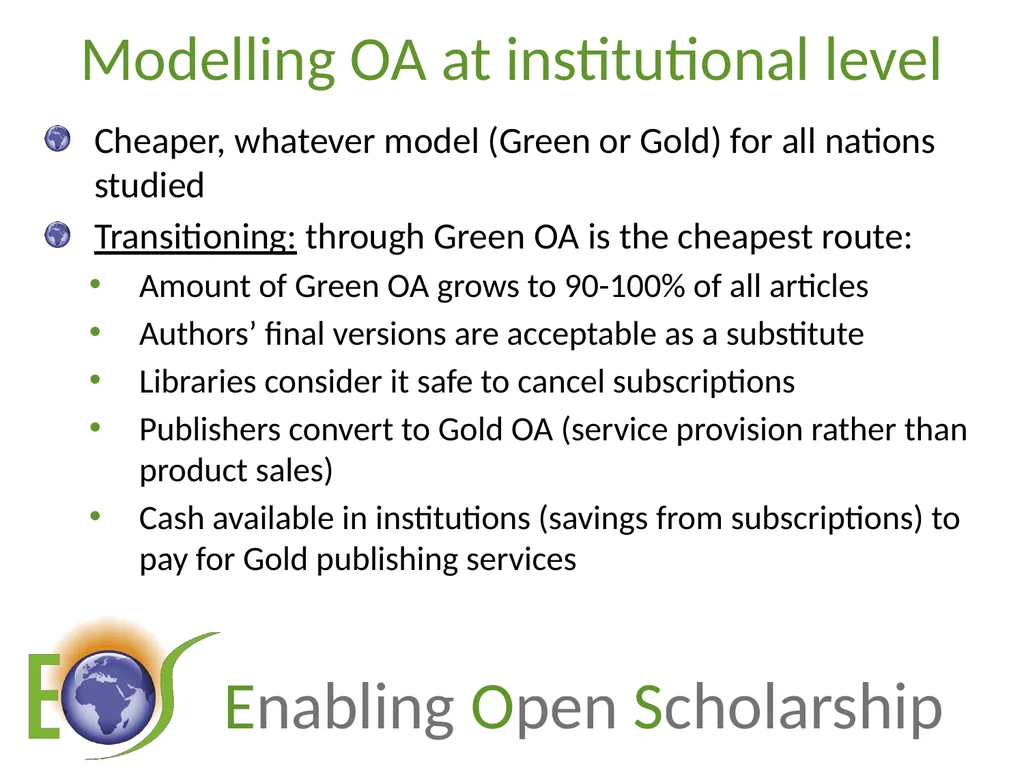 Enjeux de l’Open Access : le green OA, coûts et - slide 23 of 24
