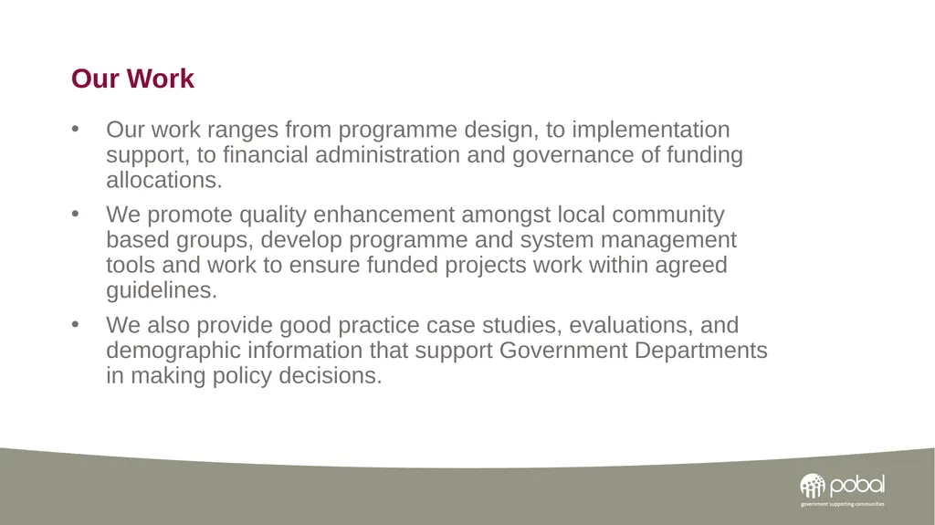 Pobal Supporting Government to build vibrant, - slide 4 of 8