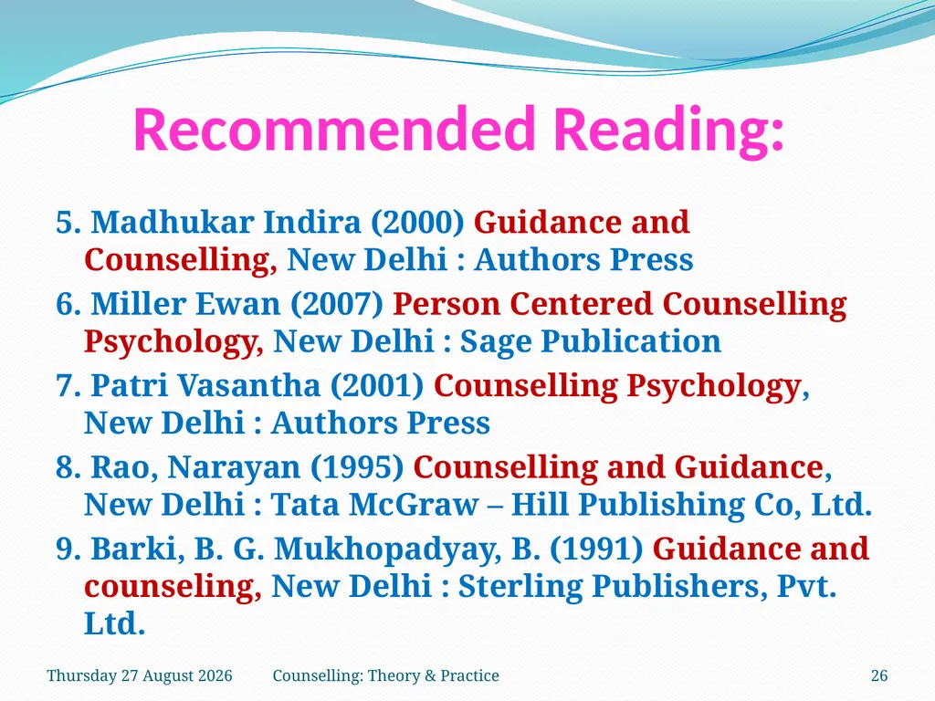 FCW-4 Counselling: Theory and Practice Unit 5 Dr. - slide 26 of 27