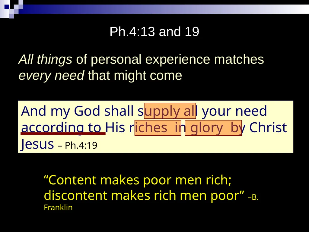 . Philippians 411 Not that I speak in regard to - slide 19 of 21