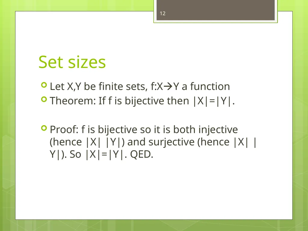 Today’s Topics: Functions and set sizes Infinite - slide 12 of 24