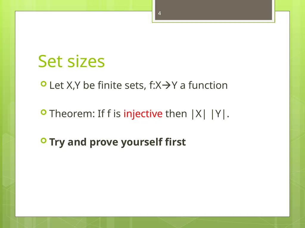 Today’s Topics: Functions and set sizes Infinite - slide 4 of 24
