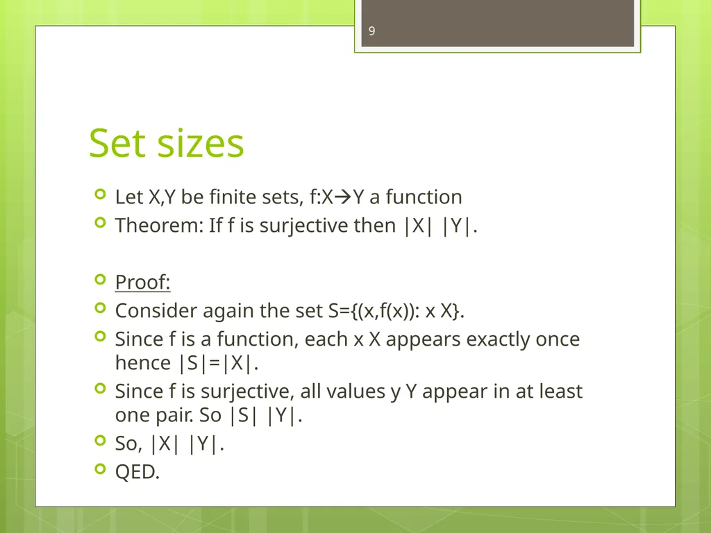 Today’s Topics: Functions and set sizes Infinite - slide 9 of 24