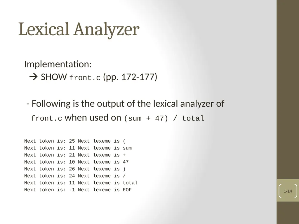 Chapter 4 Lexical and Syntax Analysis Chapter 4 - slide 14 of 48