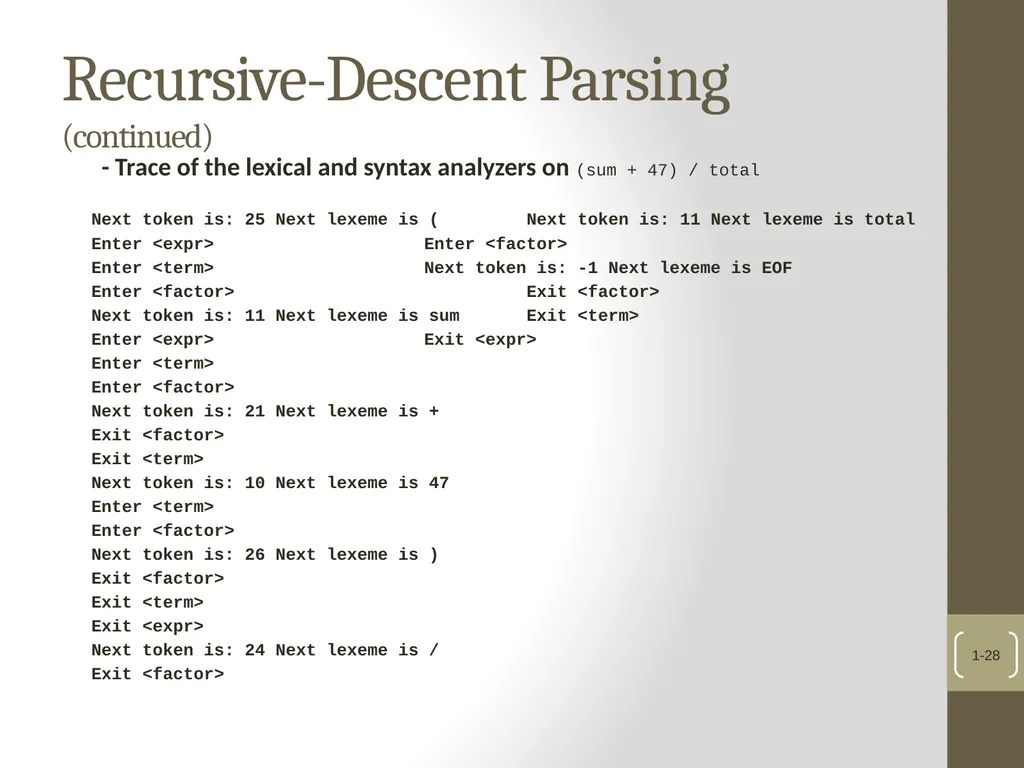 Chapter 4 Lexical and Syntax Analysis Chapter 4 - slide 28 of 48