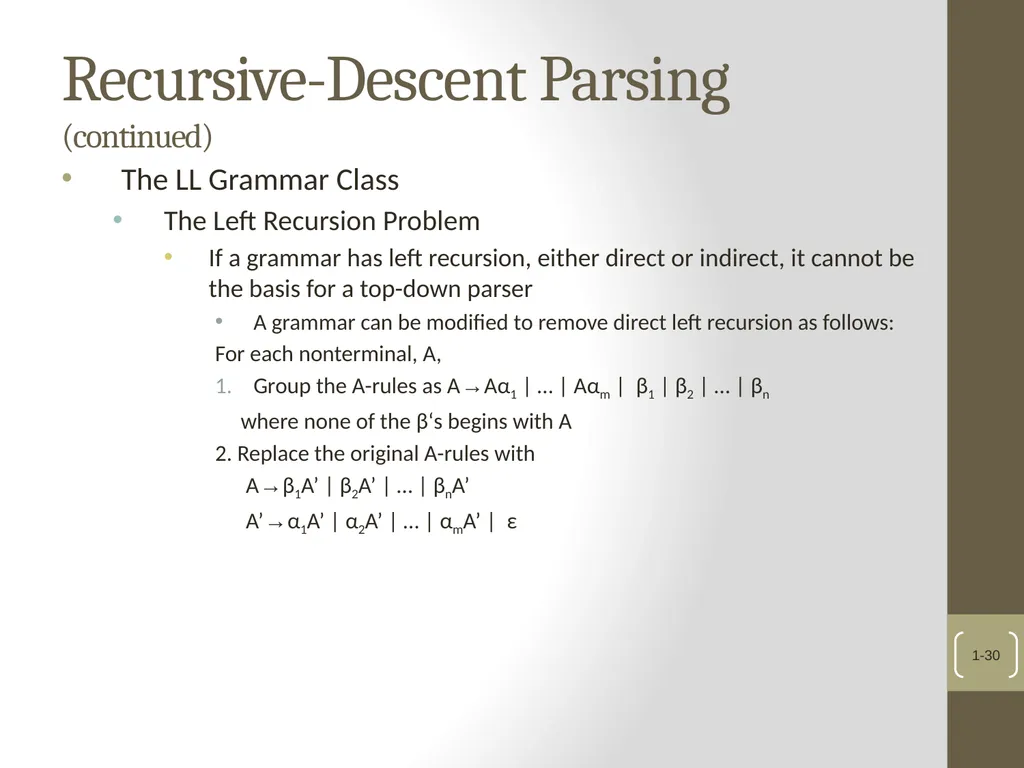 Chapter 4 Lexical and Syntax Analysis Chapter 4 - slide 30 of 48