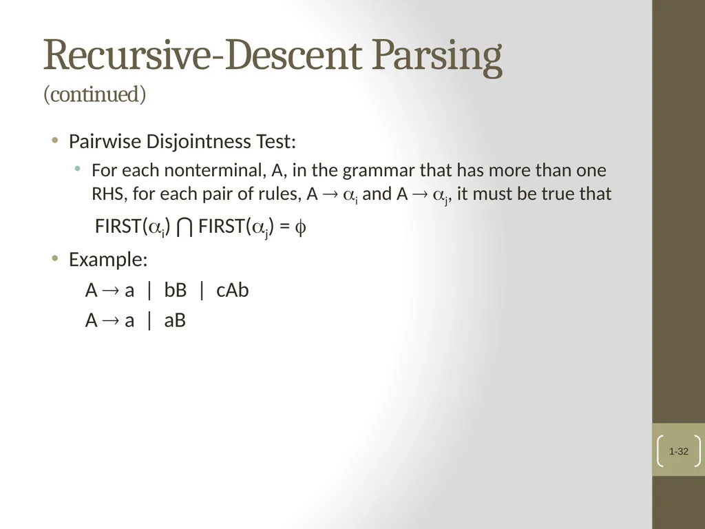 Chapter 4 Lexical and Syntax Analysis Chapter 4 - slide 32 of 48