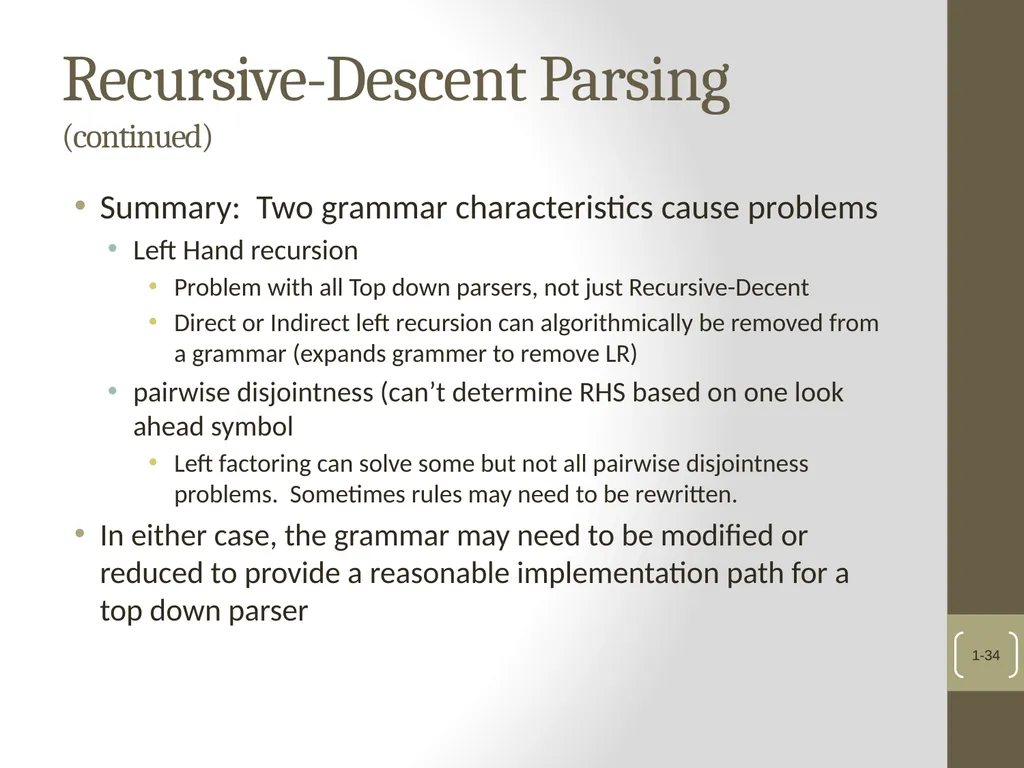 Chapter 4 Lexical and Syntax Analysis Chapter 4 - slide 34 of 48