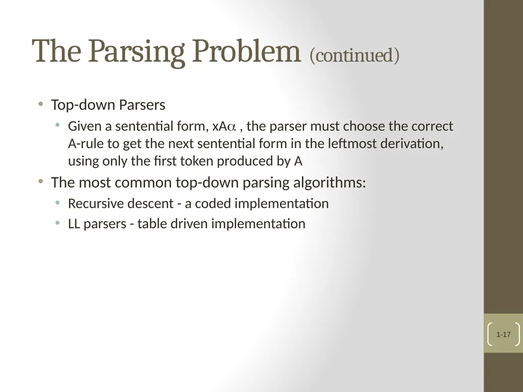 Chapter 4 Lexical and Syntax Analysis Chapter 4 - slide 17 of 48