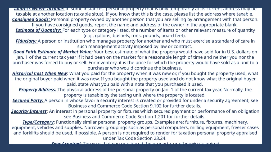 How to complete a Business Personal Property - slide 9 of 9