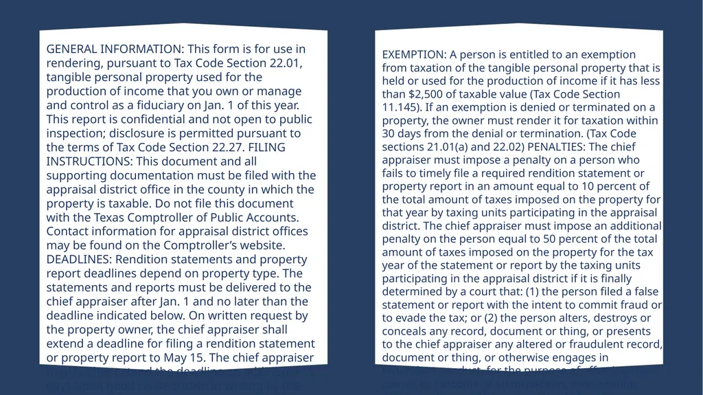 How to complete a Business Personal Property - slide 8 of 9