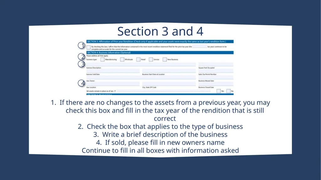 How to complete a Business Personal Property - slide 5 of 9