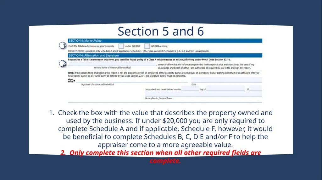 How to complete a Business Personal Property - slide 6 of 9