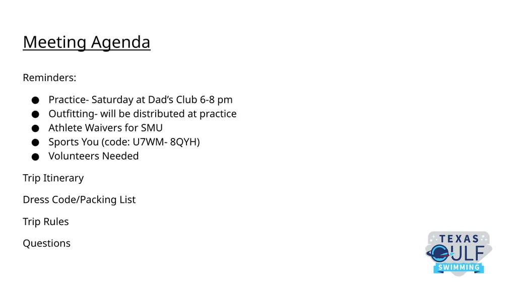 May 8th Parent Meeting Meeting Agenda Reminders: - slide 2 of 8