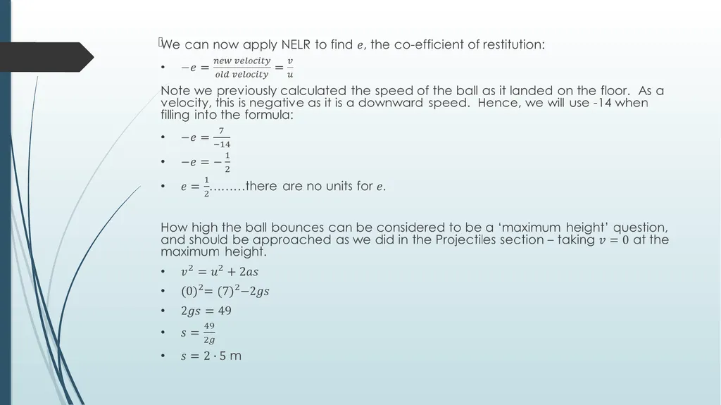 Collisions and Impacts – Core Concepts Worked - slide 5 of 5