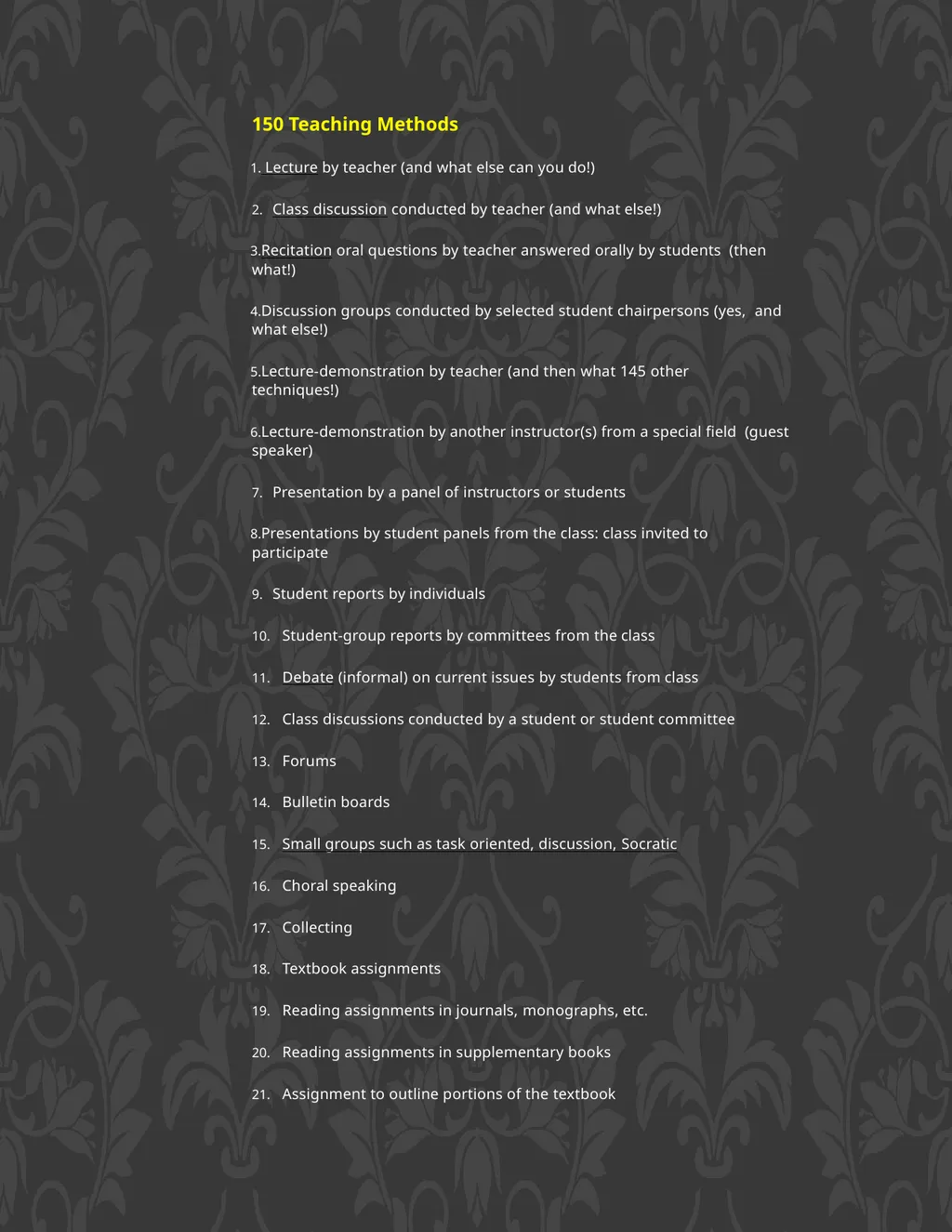 150 Teaching Methods Lecture by teacher (and what - slide 1 of 7