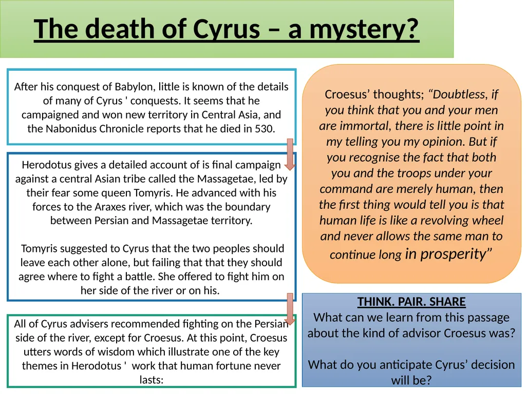 Cyrus the Great 6. The death of Cyrus Lesson - slide 4 of 6