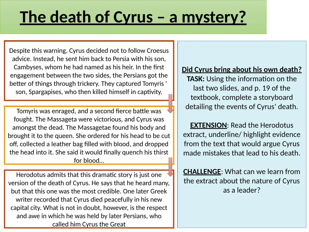 Cyrus the Great 6. The death of Cyrus Lesson - slide 5 of 6