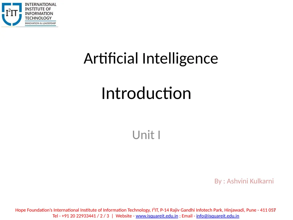 Introduction Unit I 1 By : Ashvini Kulkarni Hope - slide 1 of 12