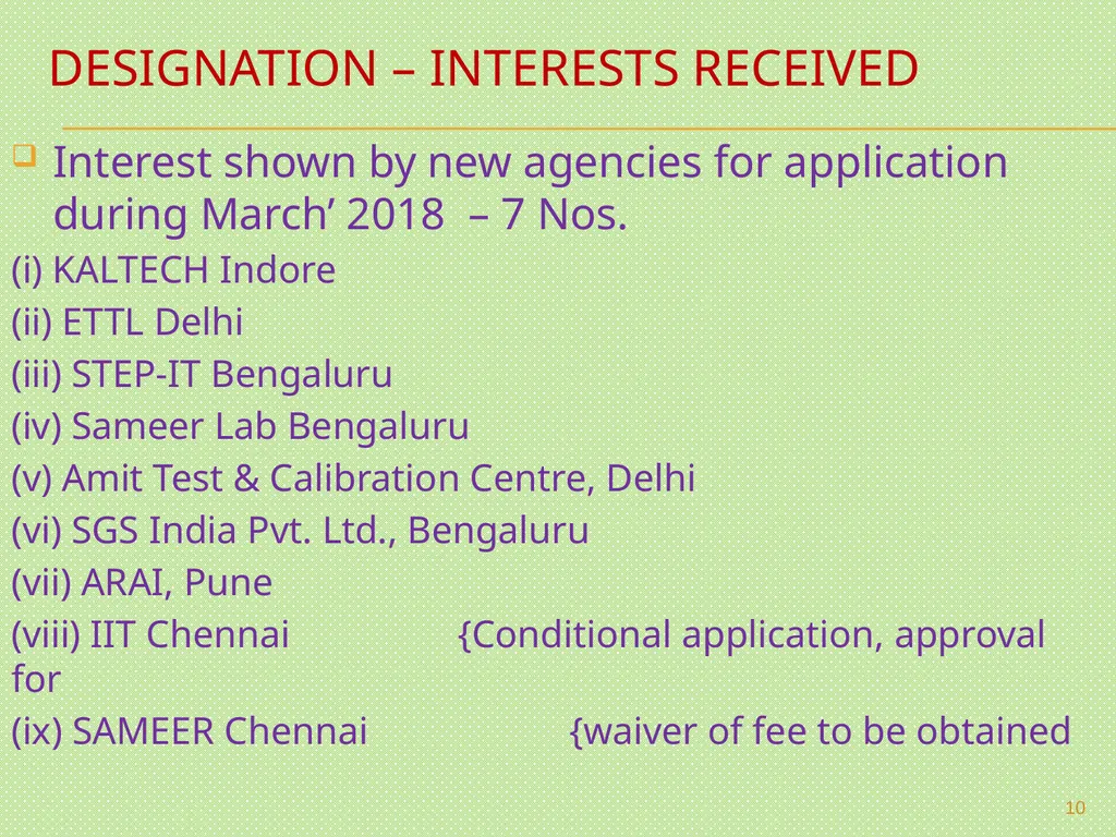 MANDATORY TESTING & CERTIFICATION OF TELECOM - slide 10 of 22