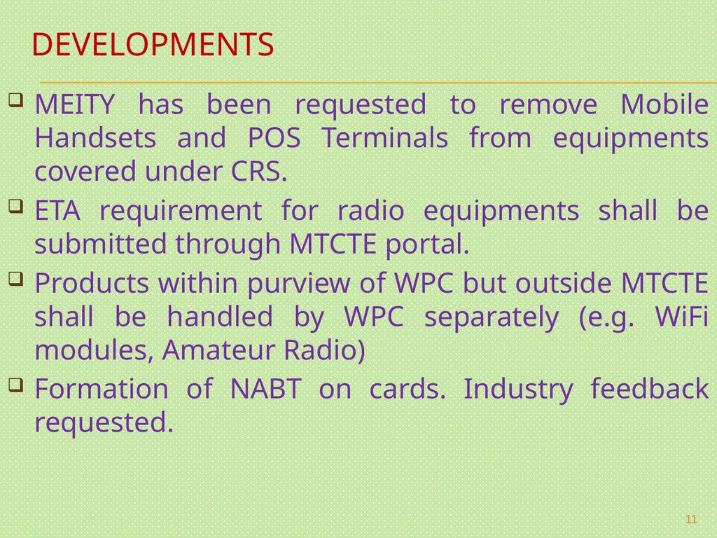 MANDATORY TESTING & CERTIFICATION OF TELECOM - slide 11 of 22