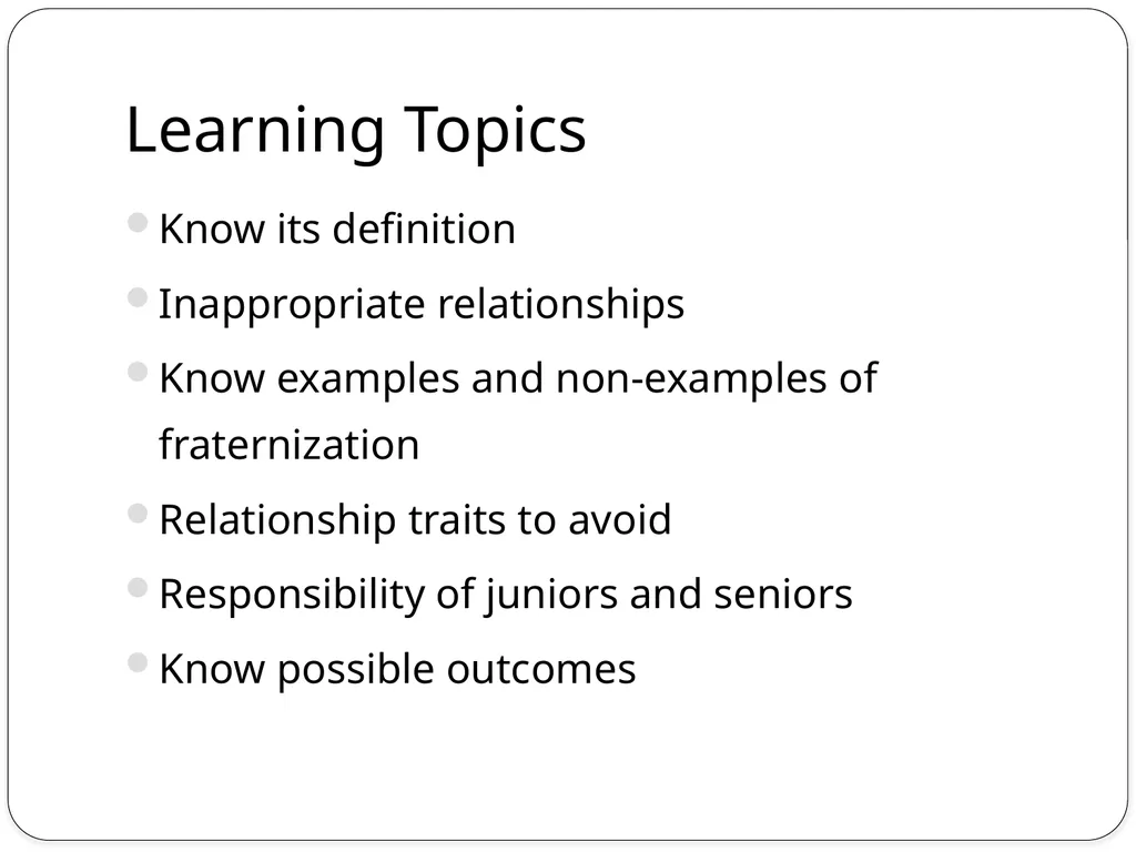 Fraternization Learning Topics Know its definition - slide 2 of 15