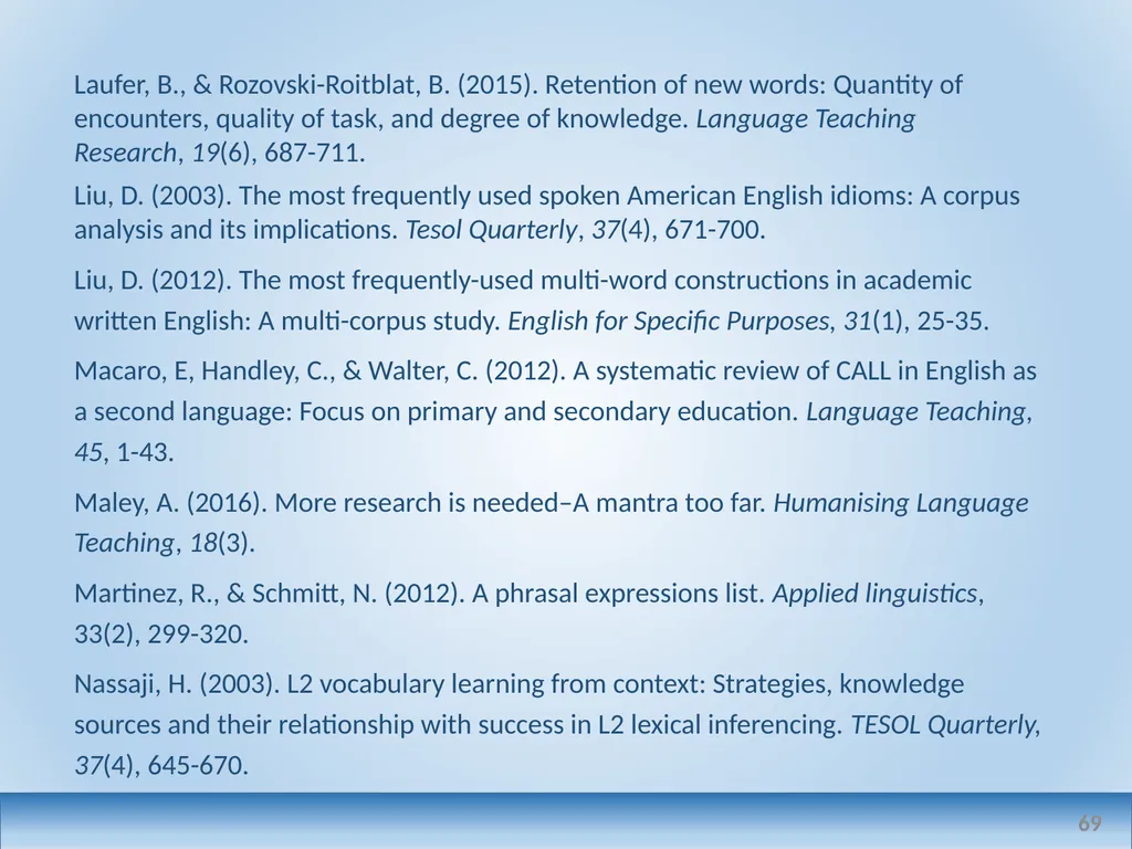 Applied linguistics research: a teacher's - slide 69 of 71