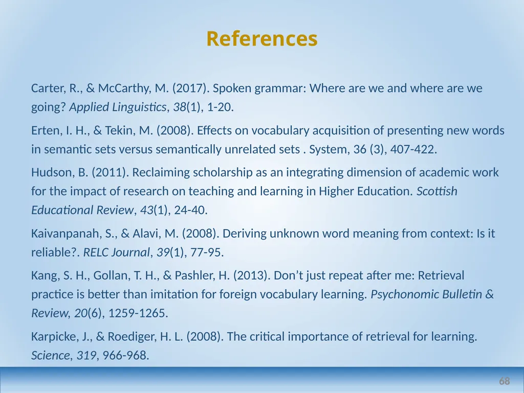 Applied linguistics research: a teacher's - slide 68 of 71