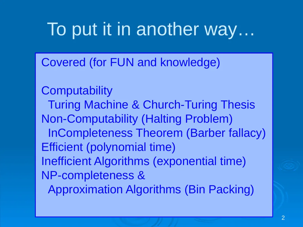 For last lecture… 1 Covered (for FUN and - slide 2 of 62