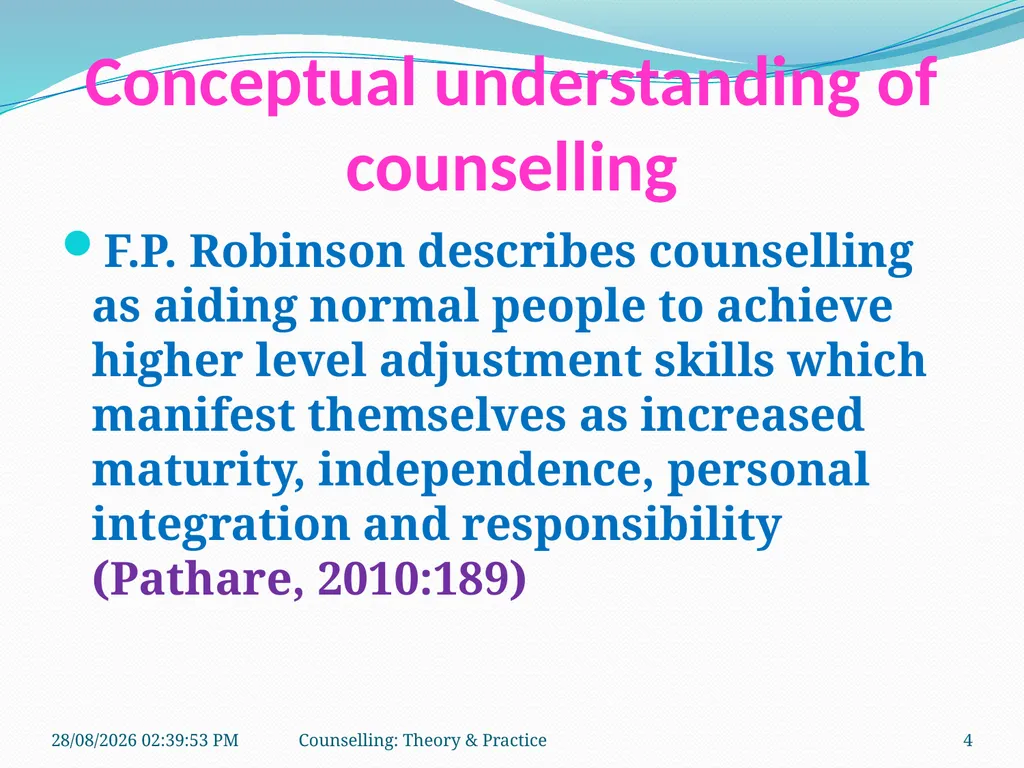 FCW-4 Counselling: Theory and Practice (Unit 1) - slide 4 of 32