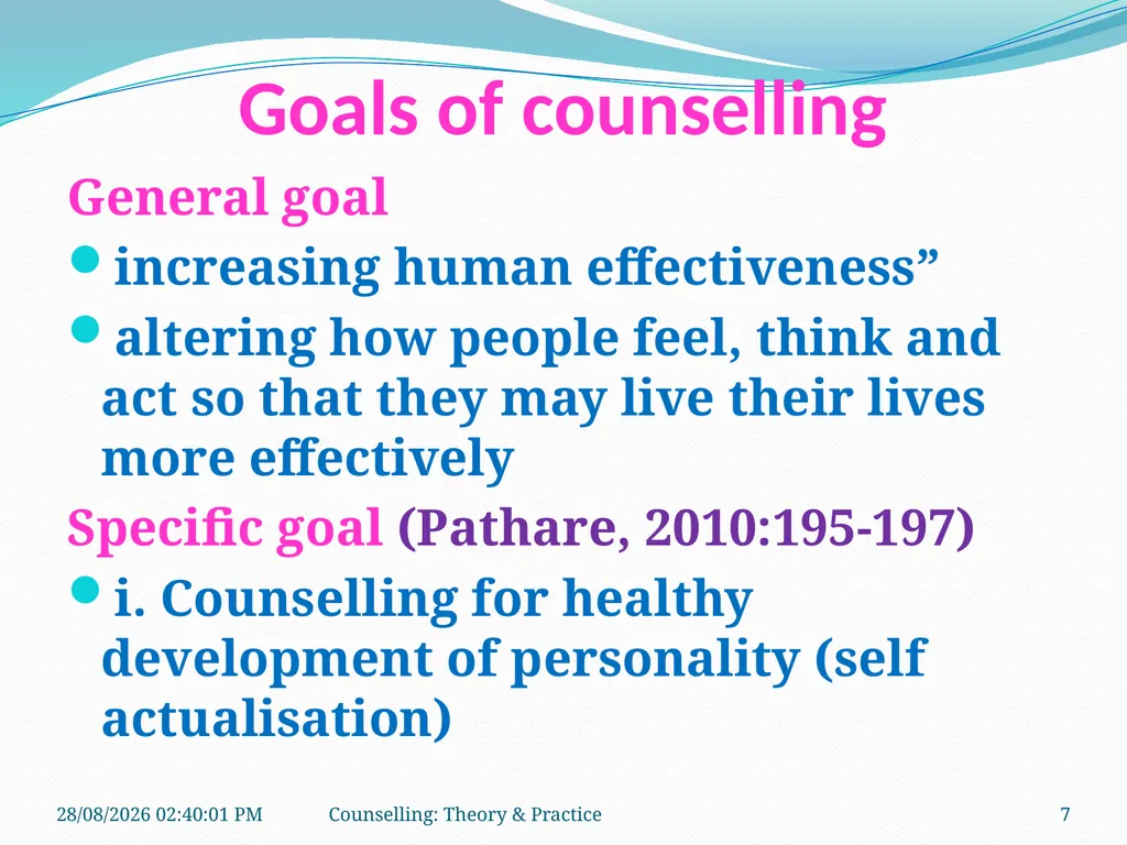 FCW-4 Counselling: Theory and Practice (Unit 1) - slide 7 of 32