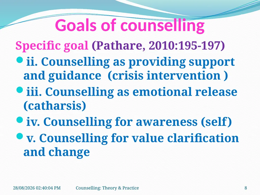 FCW-4 Counselling: Theory and Practice (Unit 1) - slide 8 of 32
