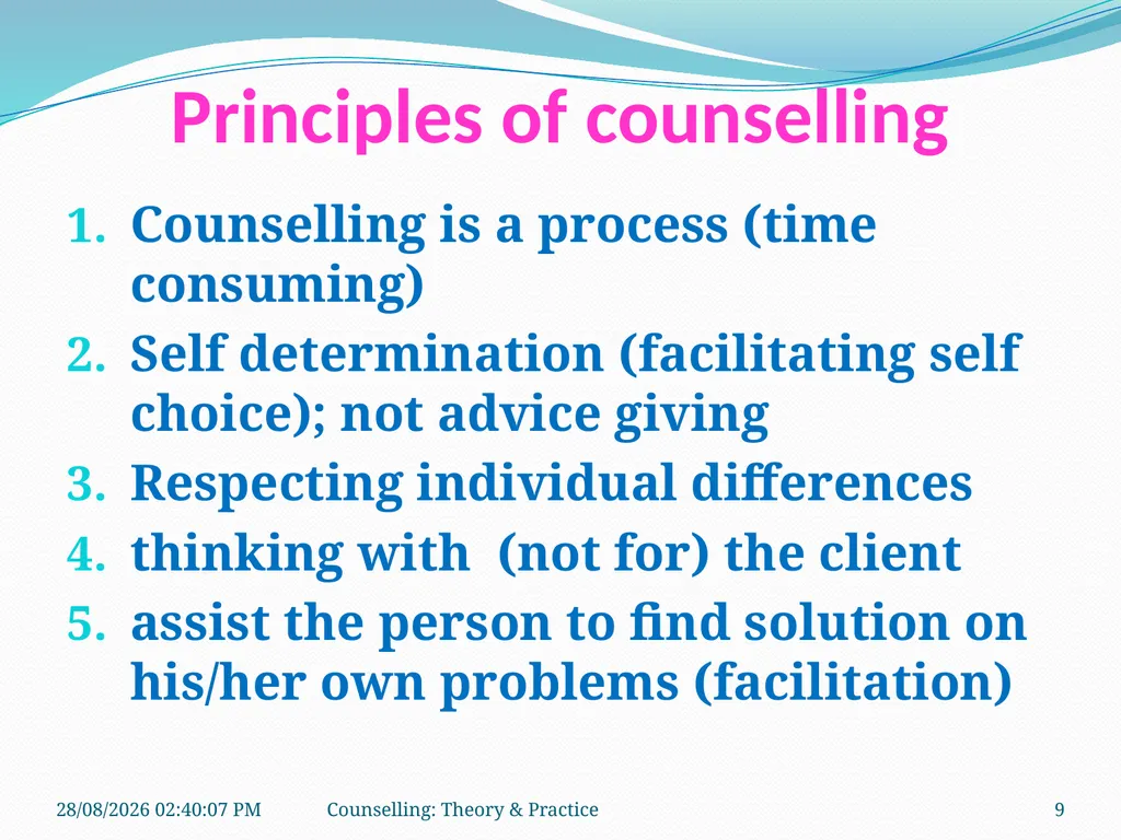 FCW-4 Counselling: Theory and Practice (Unit 1) - slide 9 of 32