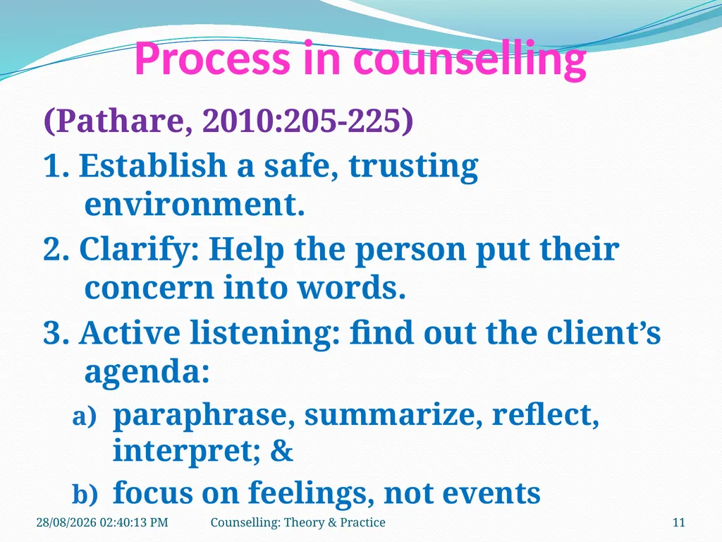 FCW-4 Counselling: Theory and Practice (Unit 1) - slide 11 of 32