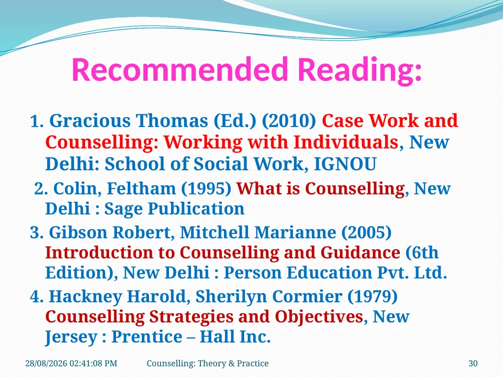 FCW-4 Counselling: Theory and Practice (Unit 1) - slide 30 of 32