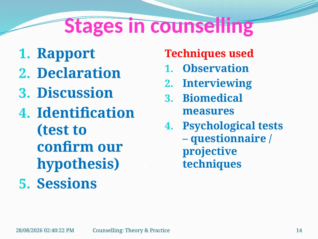 FCW-4 Counselling: Theory and Practice (Unit 1) - slide 14 of 32