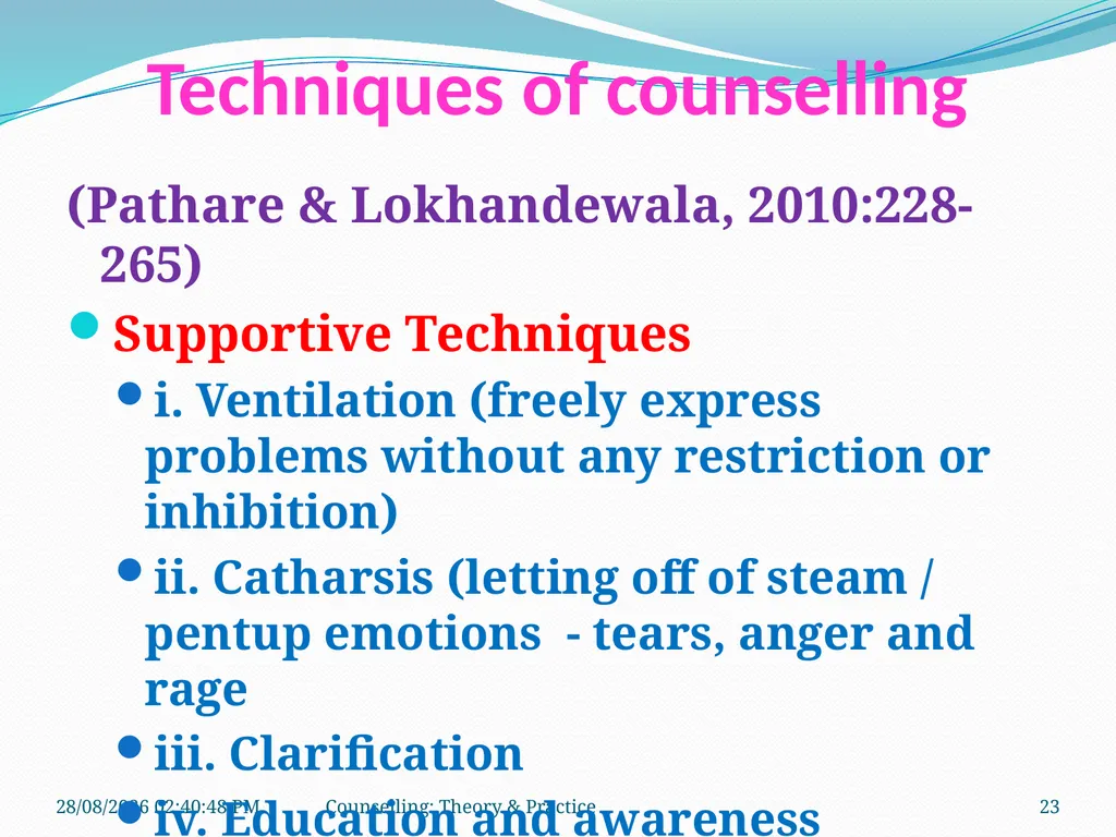 FCW-4 Counselling: Theory and Practice (Unit 1) - slide 23 of 32