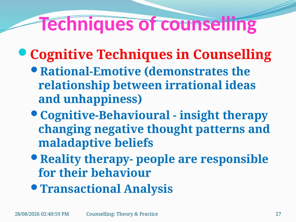 FCW-4 Counselling: Theory and Practice (Unit 1) - slide 27 of 32