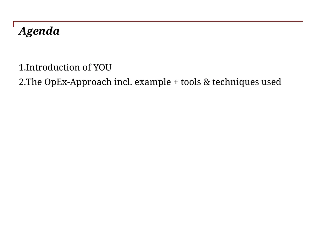 Agenda Introduction of YOU The OpEx-Approach incl.