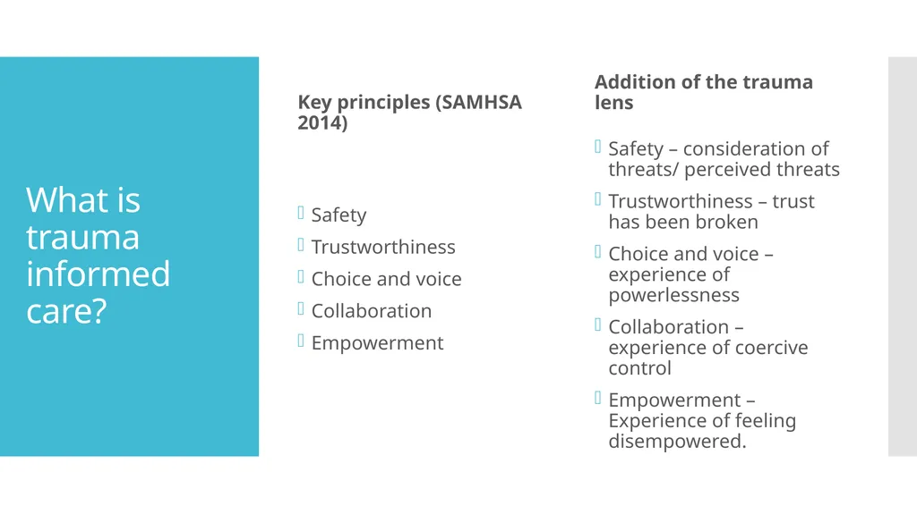 Implementing trauma informed care in practice: - slide 8 of 19