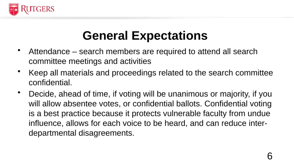 RBHS Faculty Search Committee Training Roadmap - slide 6 of 27