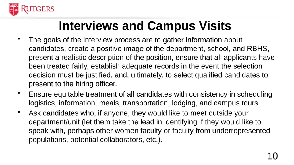 RBHS Faculty Search Committee Training Roadmap - slide 10 of 27