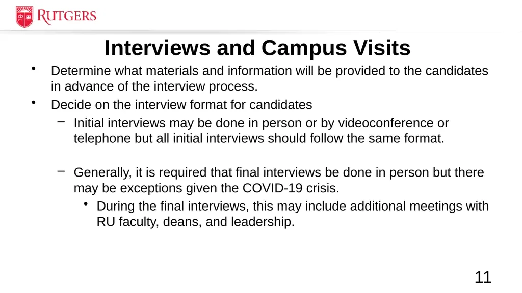RBHS Faculty Search Committee Training Roadmap - slide 11 of 27